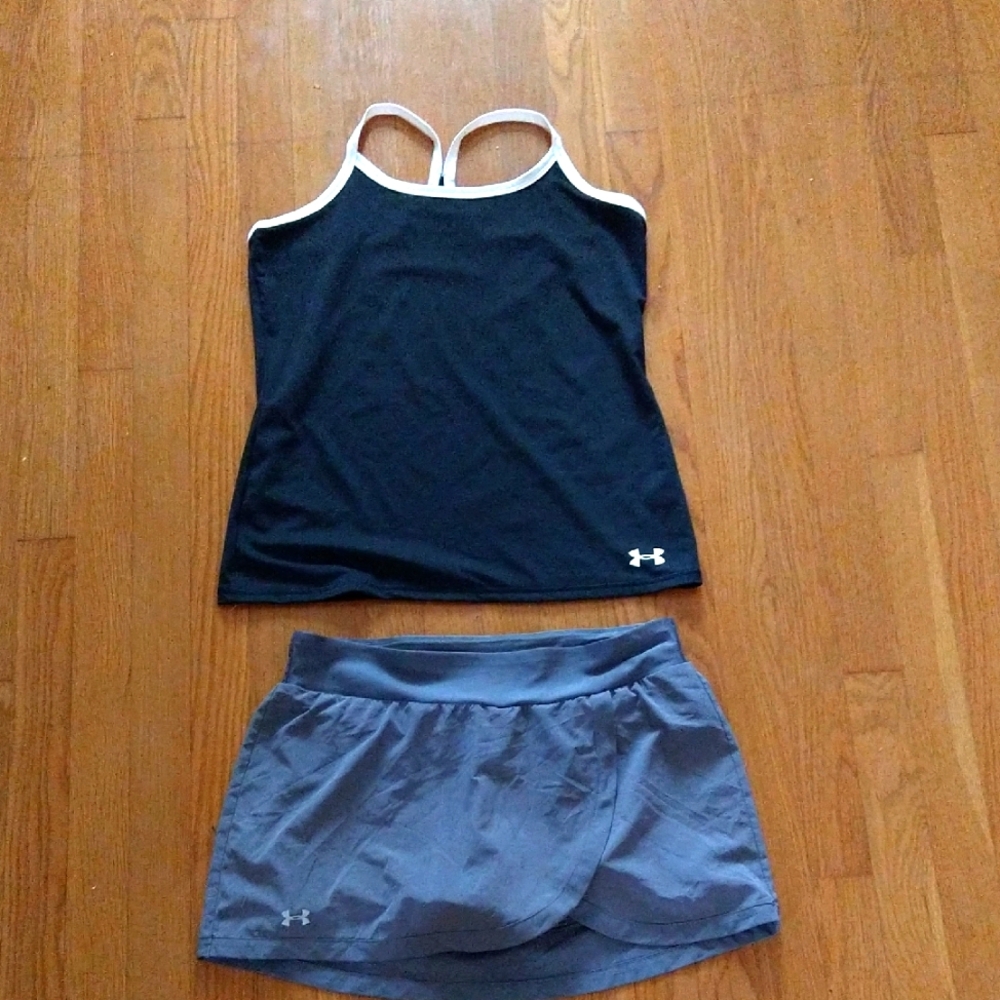 2PC ♣️Under Armour Black/White Tank and Gray Skort Set ♣️size M